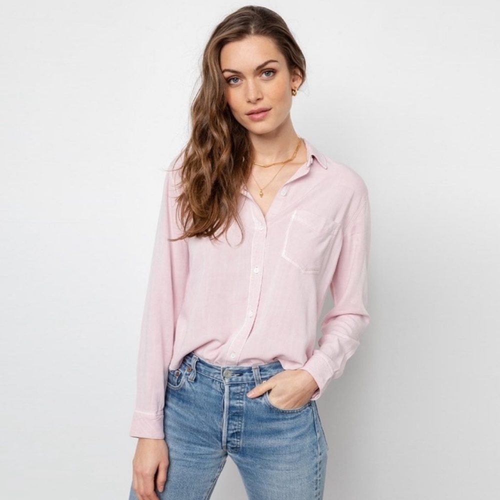 Ingrid Raw Button Shirt in Dusty Rose